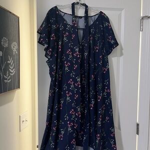 SHEIN Floral Navy Dress with Pink Accents